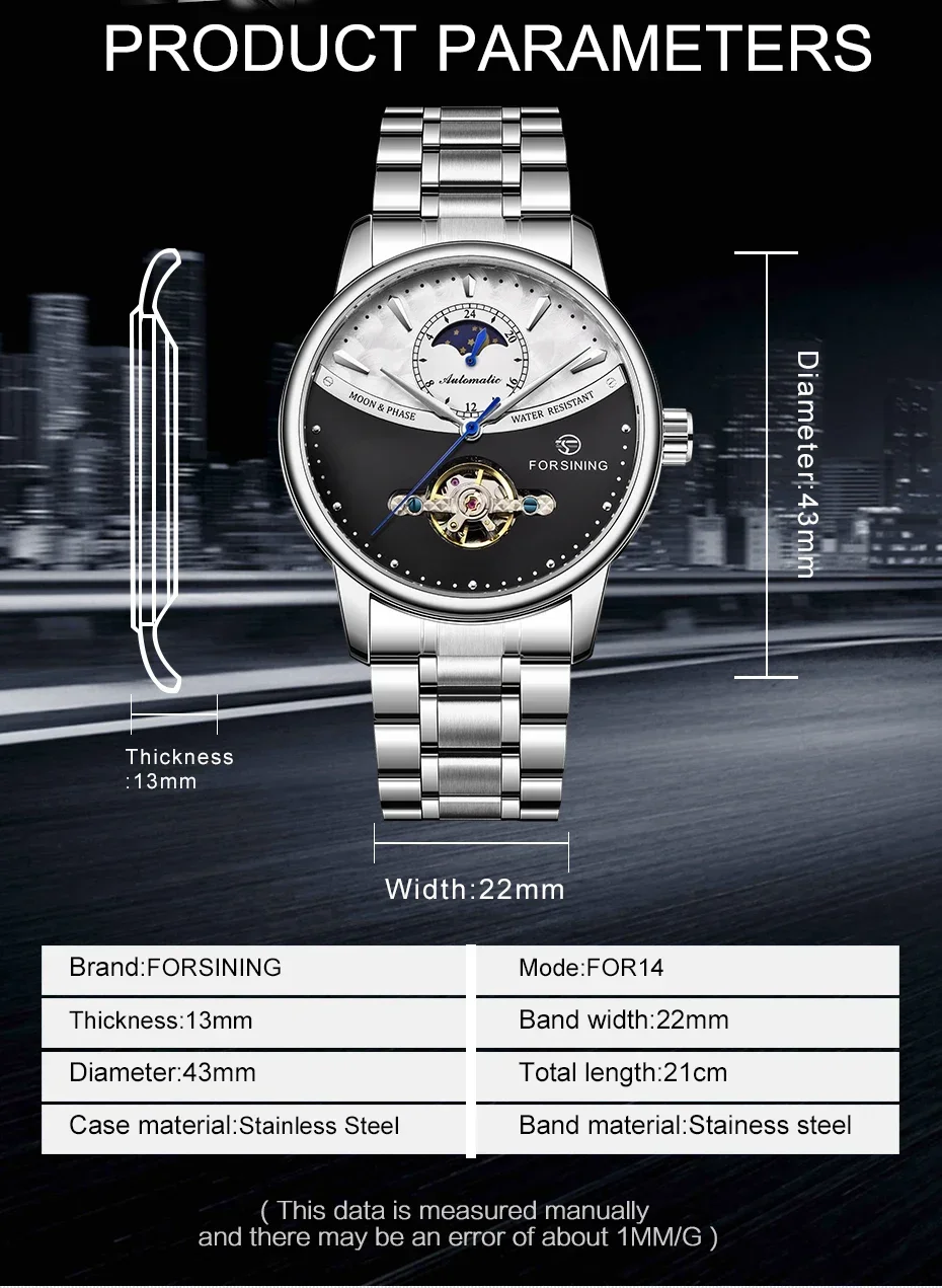 FORSINING Business Herren Automatikuhr Uhr Mondphase Tourbillon Wasserdicht Mechanische Stahlband Armbanduhr Relogio_voghion.com