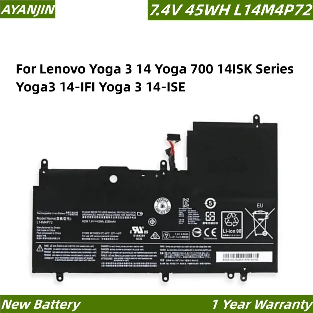 

L14S4P72 7.4V 45WH/6230mAh Laptop Battery for Lenovo Yoga 3 14 Yoga 700 14ISK Series Yoga3 14-IFI Yoga 3 14-ISE L14M4P72