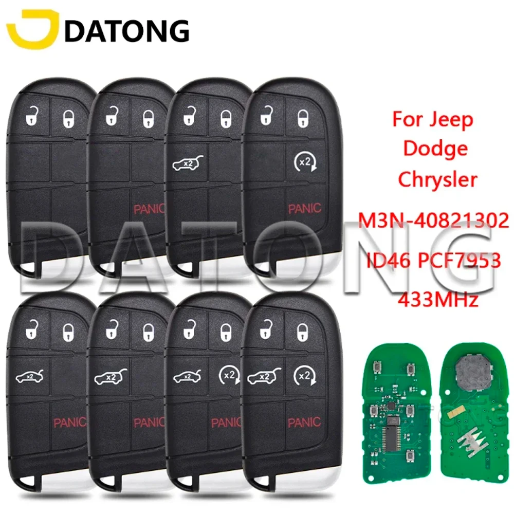 Datong World Car Remote Key For Jeep Grand Cherokee Dodge Dart Charger Challenger M3N-40821302 ID46 PCF7953A Chip 433 Keyless Go