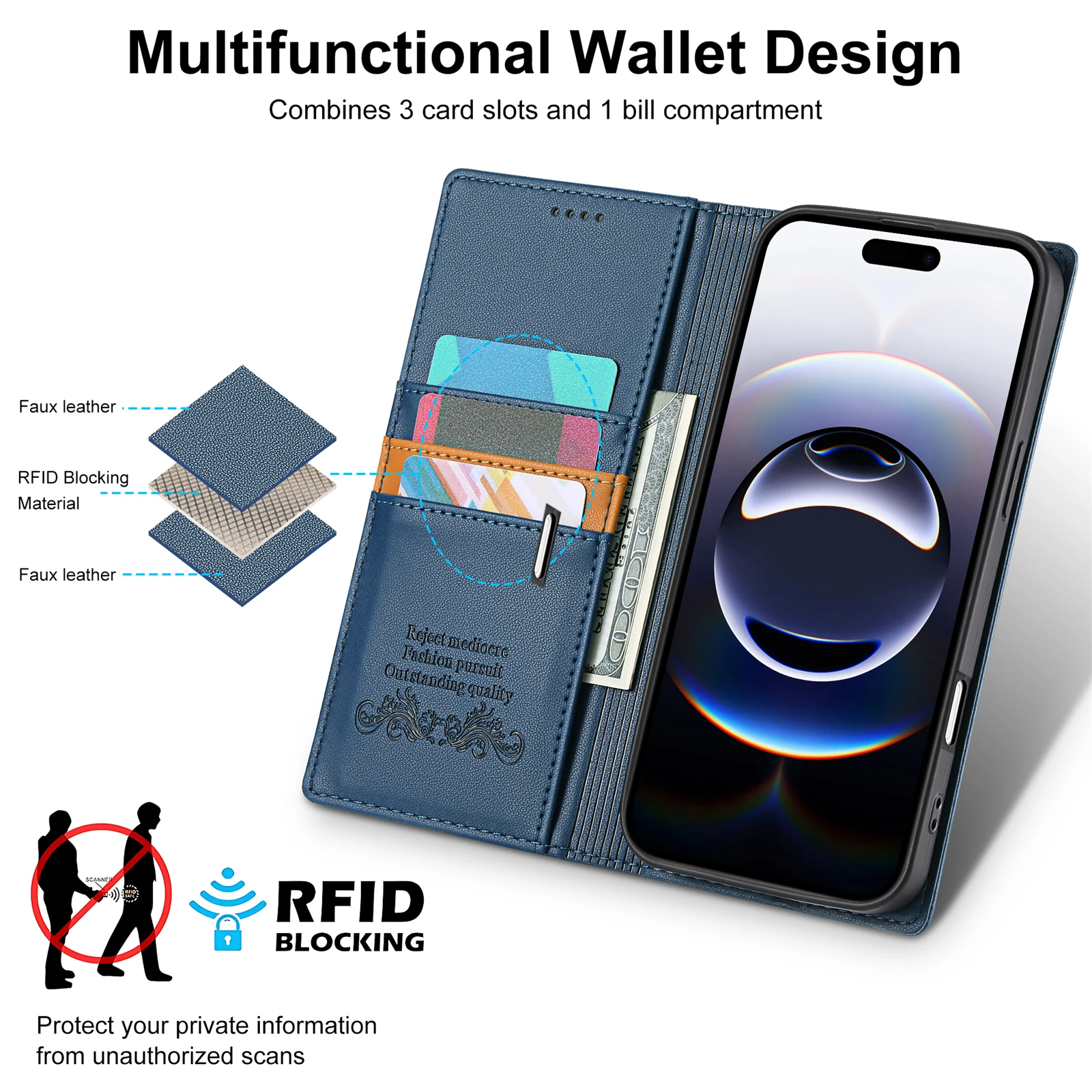 Elegant Magnetic Leather Flip Wallet Case with Card Holder