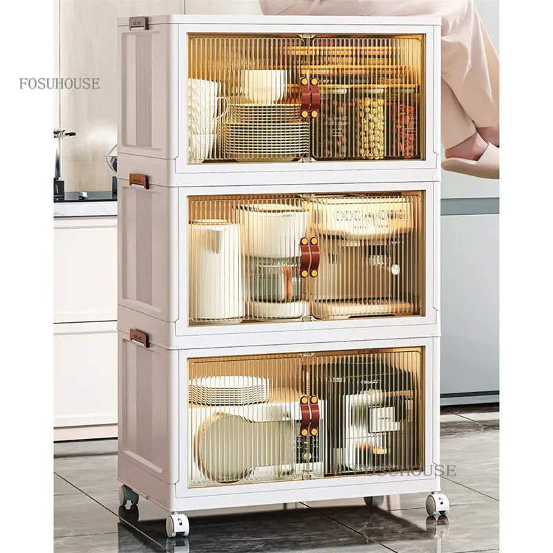 Nordic Plastic Kitchen Cabinets Home Furniture Floor Multi-layer Foldable Storage Cabinet Livingroom Multifunction Storage Box R