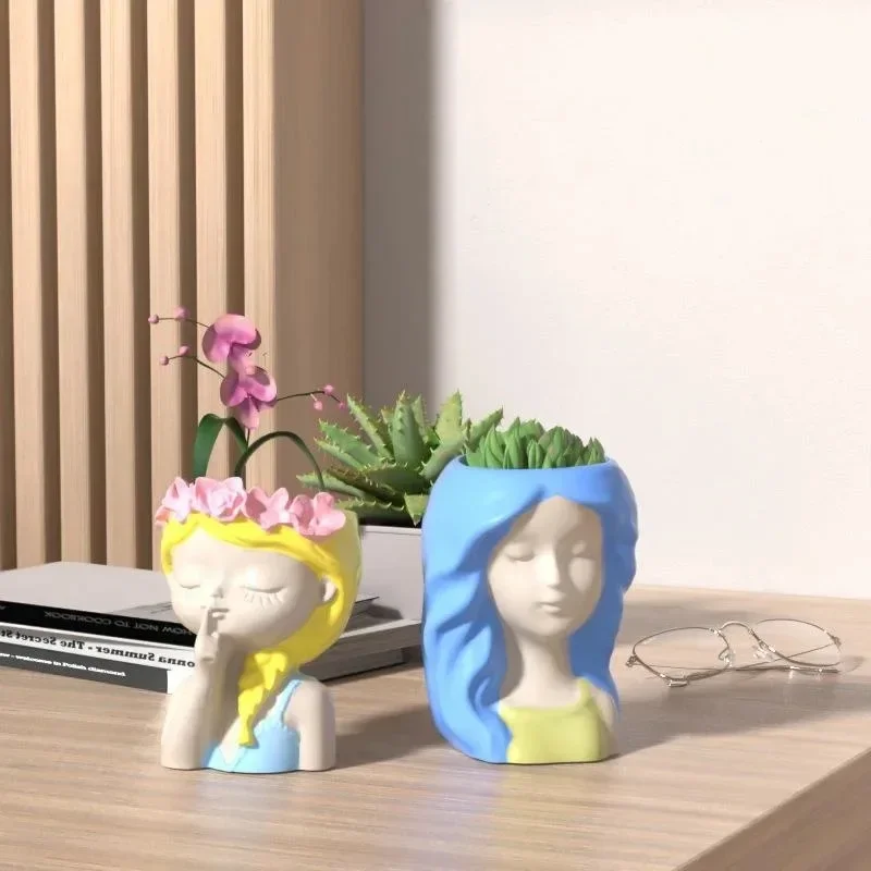 New Silicone Mold 3D Cute Girl Flower Pot Mould DIY Handmade Crafts Plaster Candle Crystal Epoxy Resin Mold for Home Decors