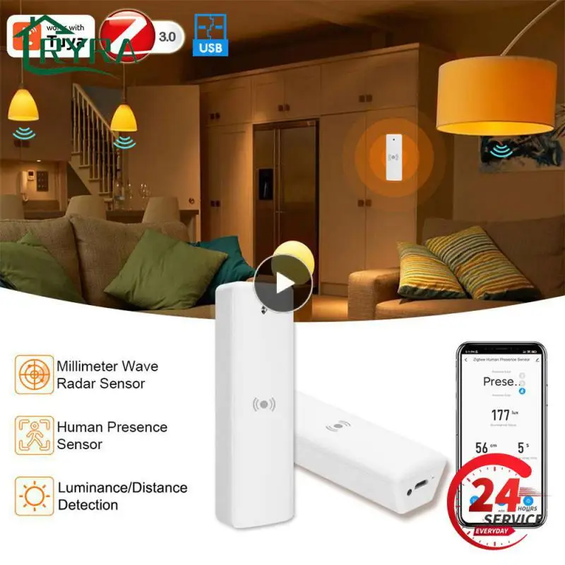 

Tuya ZigBee3.0 5.8G Human Presence Sensor Respiratory Detection 5.8G Millimeter Wave +light Sensor Human Motion Sensors