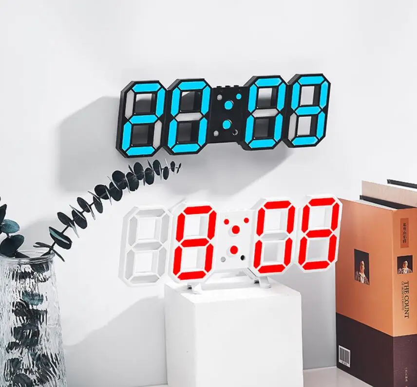 RGB Wall Clock Watch Clock 3D Led Digital Modern Design Living Room Decor Temperature Table Alarm Nightlight Luminous Desktop wall clock 3d wall clock led digital clock 3d number wall clock
