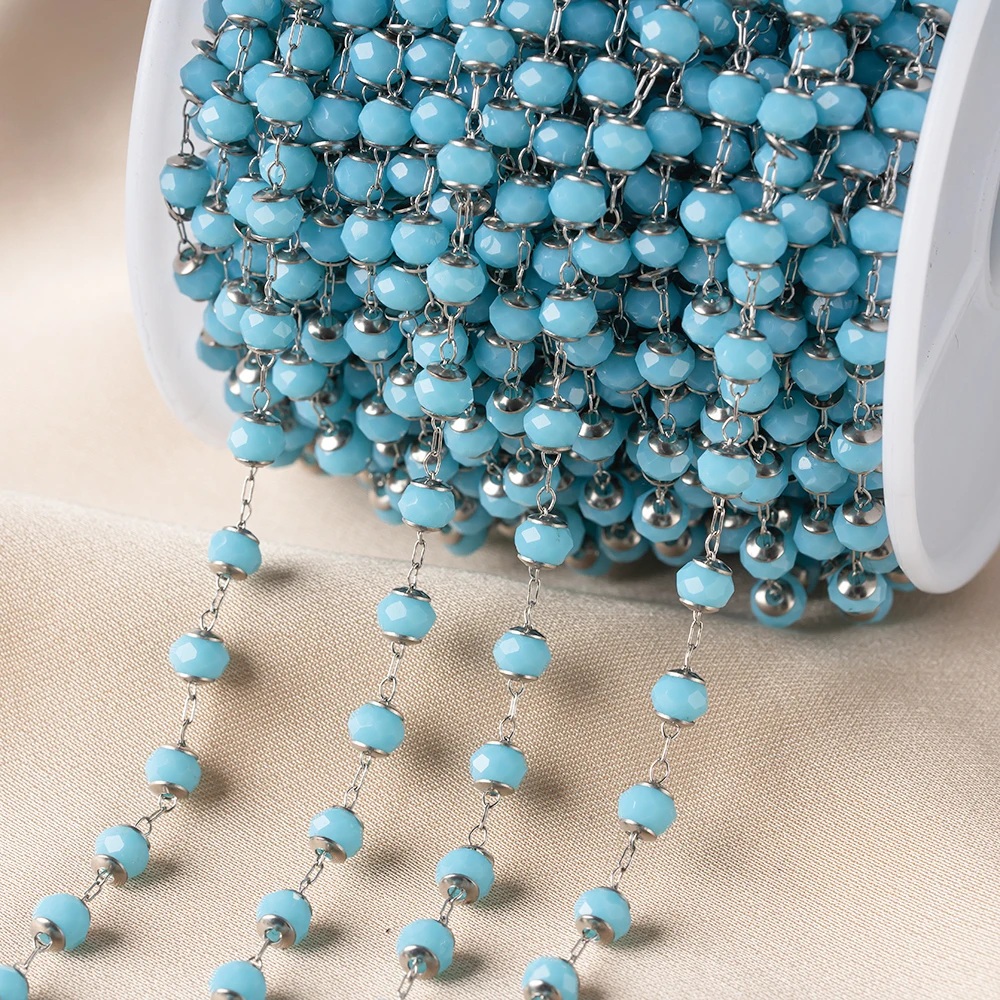 Stainless Steel Beaded Chain for DIY Jewelry Making - 1 Meter Crafting Accessory