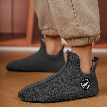 YRZL Winter Slippers Men Couple Slippers Non-slip Warm Women and Men Slipper Indoor Soft Shoes Comfortable Flat Home Cotton Shoe 1