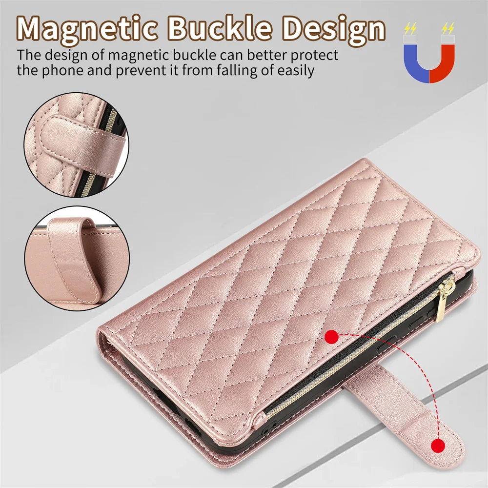 Crossbody Leather Necklace Rope Zipper Wallet Phone Case Cover