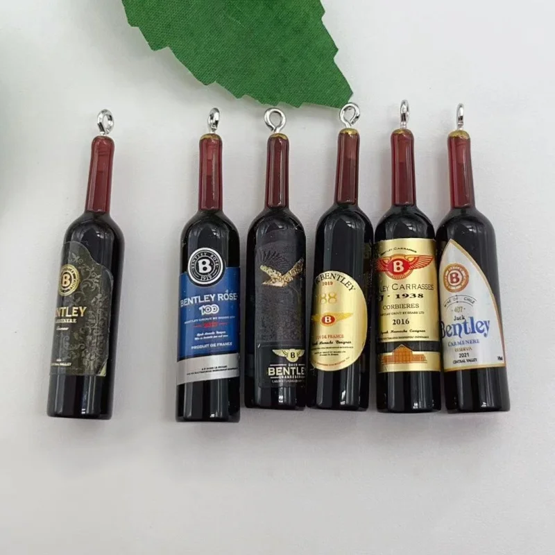 Set of 10 Red Wine Bottle Resin Charms for Jewelry and Crafting Projects