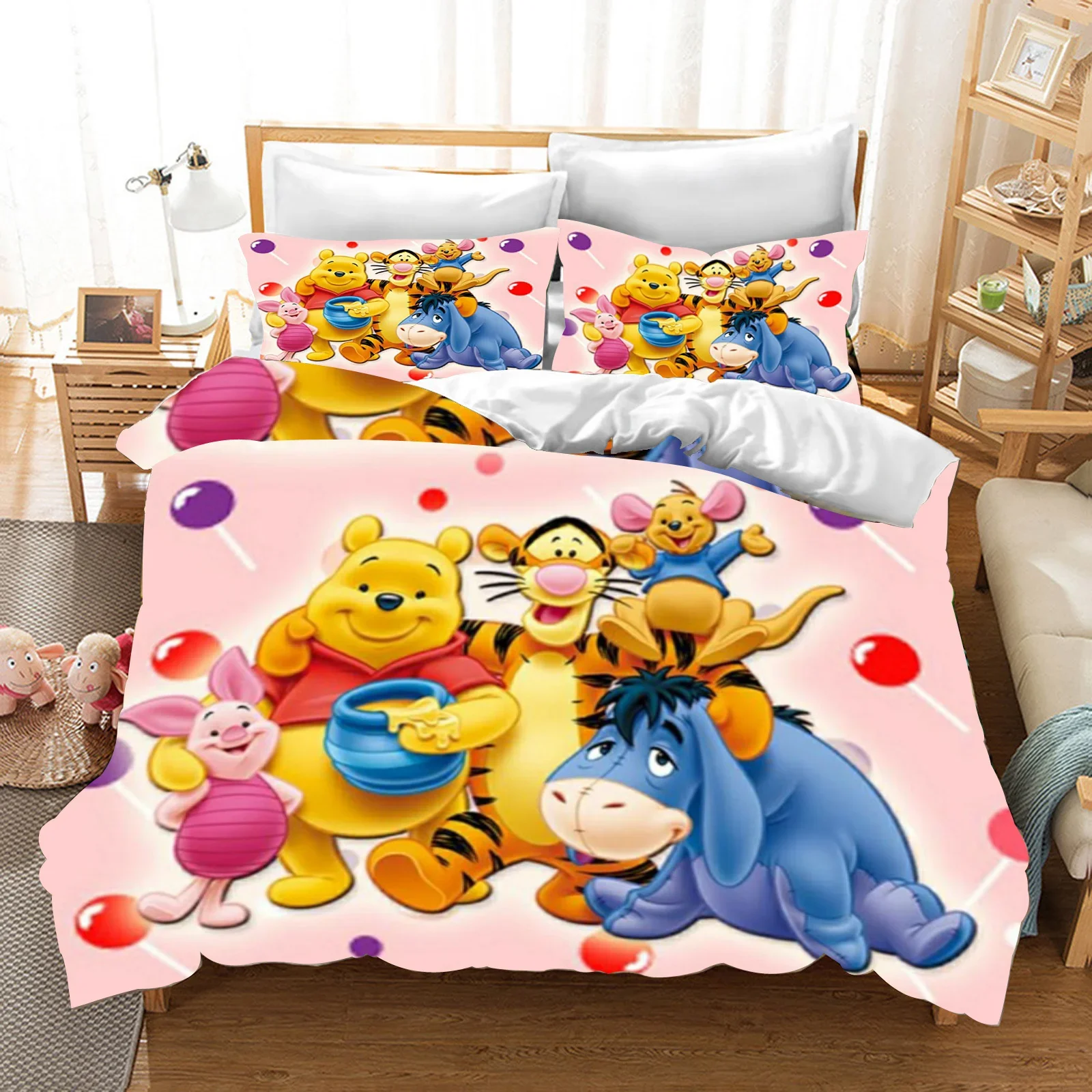 Winnie The Pooh Bedding Sets Comforter Quilt Cover Bed Cover Duvet Cover Pillow Case 2-3 Pieces Sets Kids Adult Size Home Decor 3