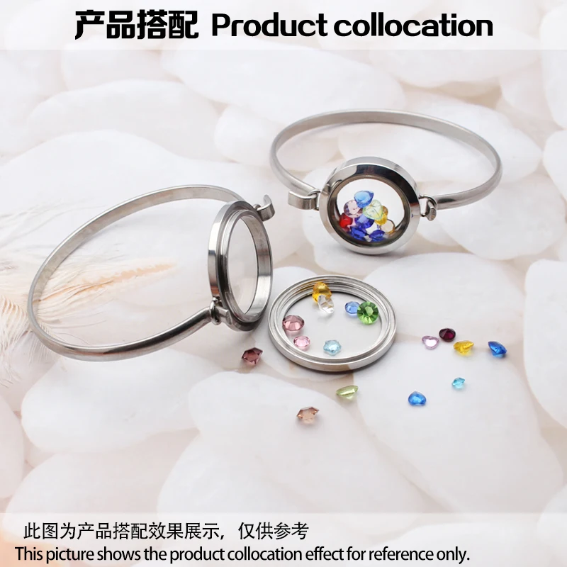 25mm/30mm Round Floating Living Memory Glass Locket Bangle 316L Stainless Steel for Floating Charms Small Photo Dry Flower 6