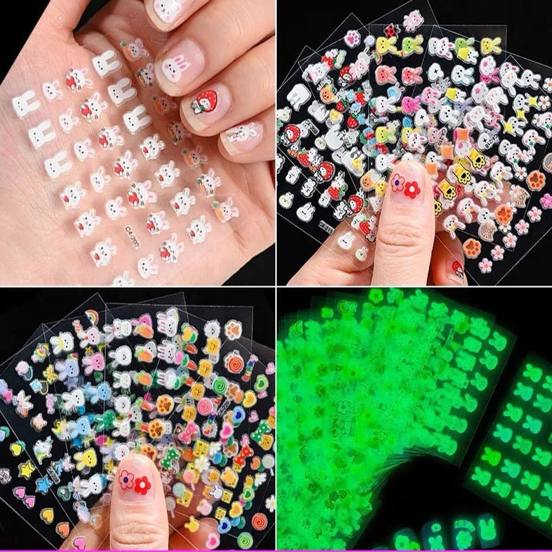 Luminous Glow-In-The-Dark Cartoon Nail Art Stickers - Odorless and Tearable Creative DIY Nail Decoration