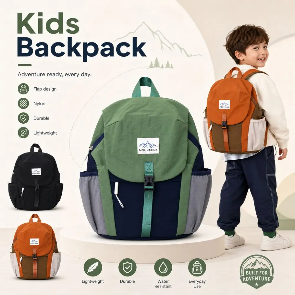 Stylish Lightweight Kids Backpack Quick Dry Nylon Trendy Flap Bag Waterproof Contrast Color Schoolbag For School Outdoor Hiking 2