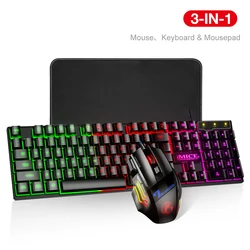 Gamer teclado e mouse para computador pc rgb gaming teclado portátil backlight gamer kit 104 keycaps russo com fio usb teclado