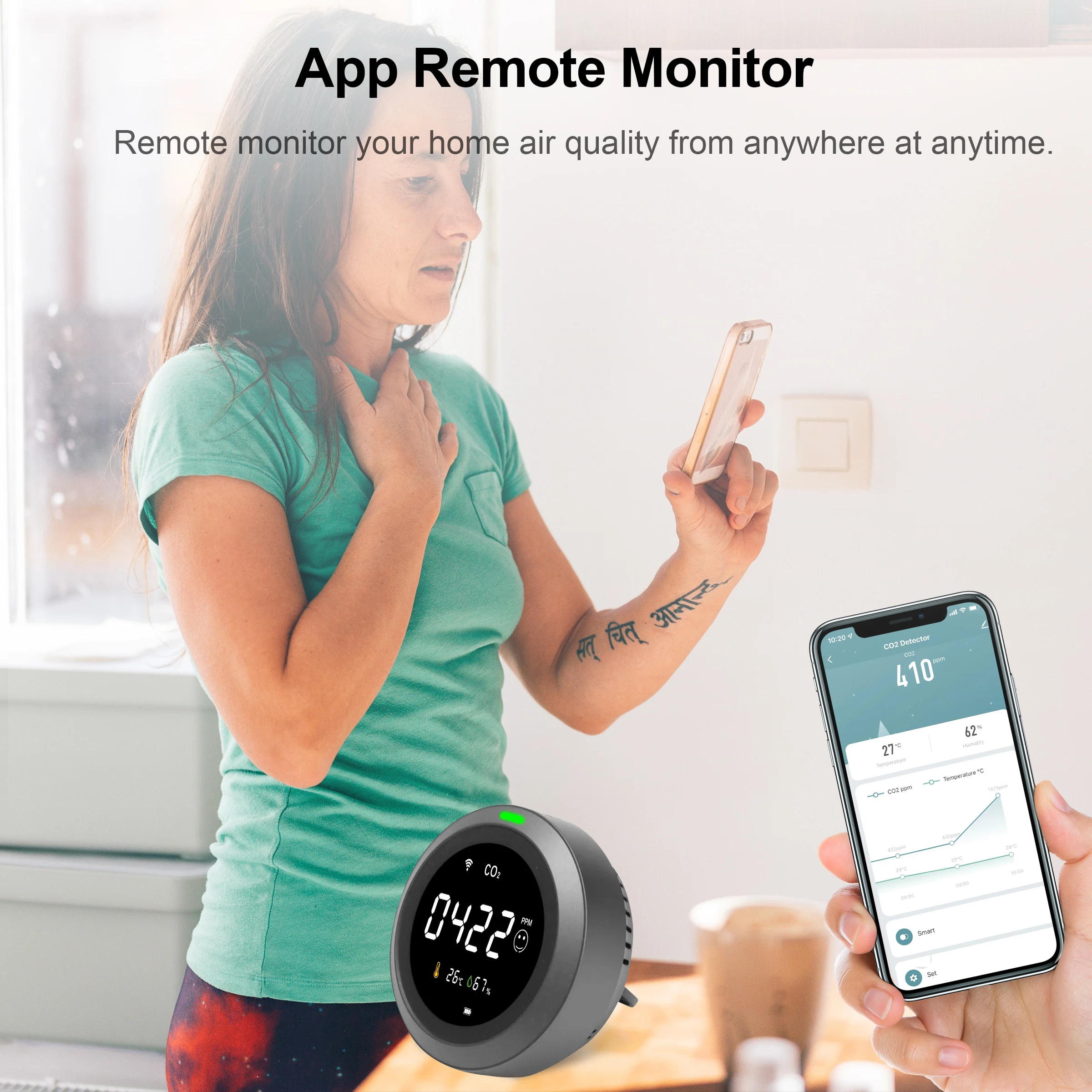GIRIER Tuya Smart CO2 Detector WiFi Carbon Dioxide Sensor Indoor Air Quality Monitor Built-in Temperature and Humidity Sensor