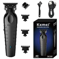 Kemei KM-2299 Barber Cordless Hair Trimmer 0mm Zero Gapped Carving Clipper Detailer Professional Electric Finish Cutting Machine 1