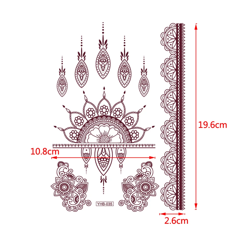 Bräunlich rote Spitze wasserdicht temporäre Tattoo Aufkleber Tatuajes Tattoo Ärmel Henna Tattoo Aufkleber Body Art gefälschte Tattoo Aufkleber – Detail 8