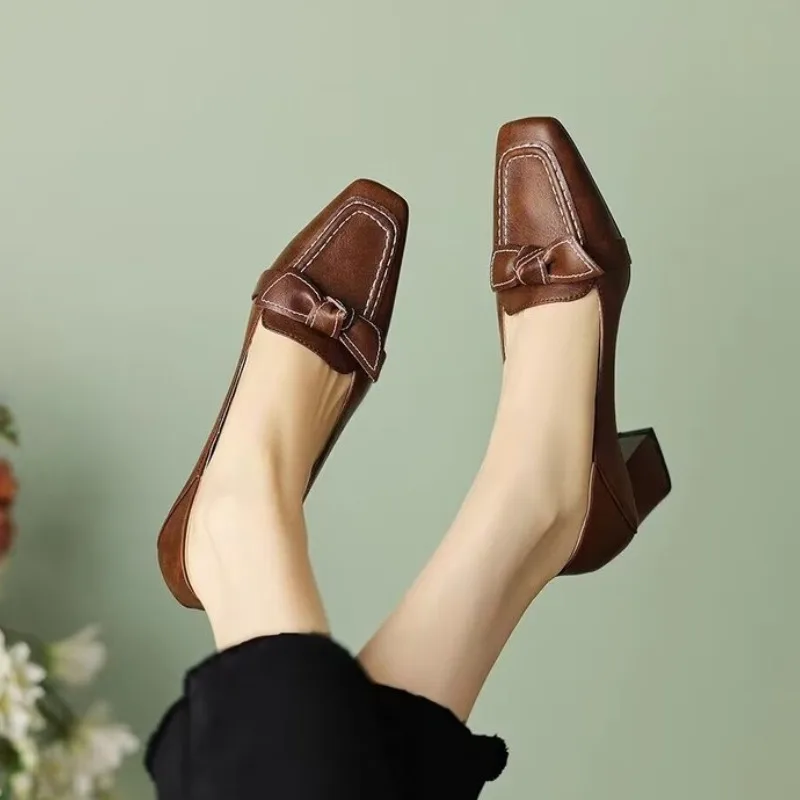 جديد ريترو المرأة موضة ساحة تو عالية الكعب 2025 ال...