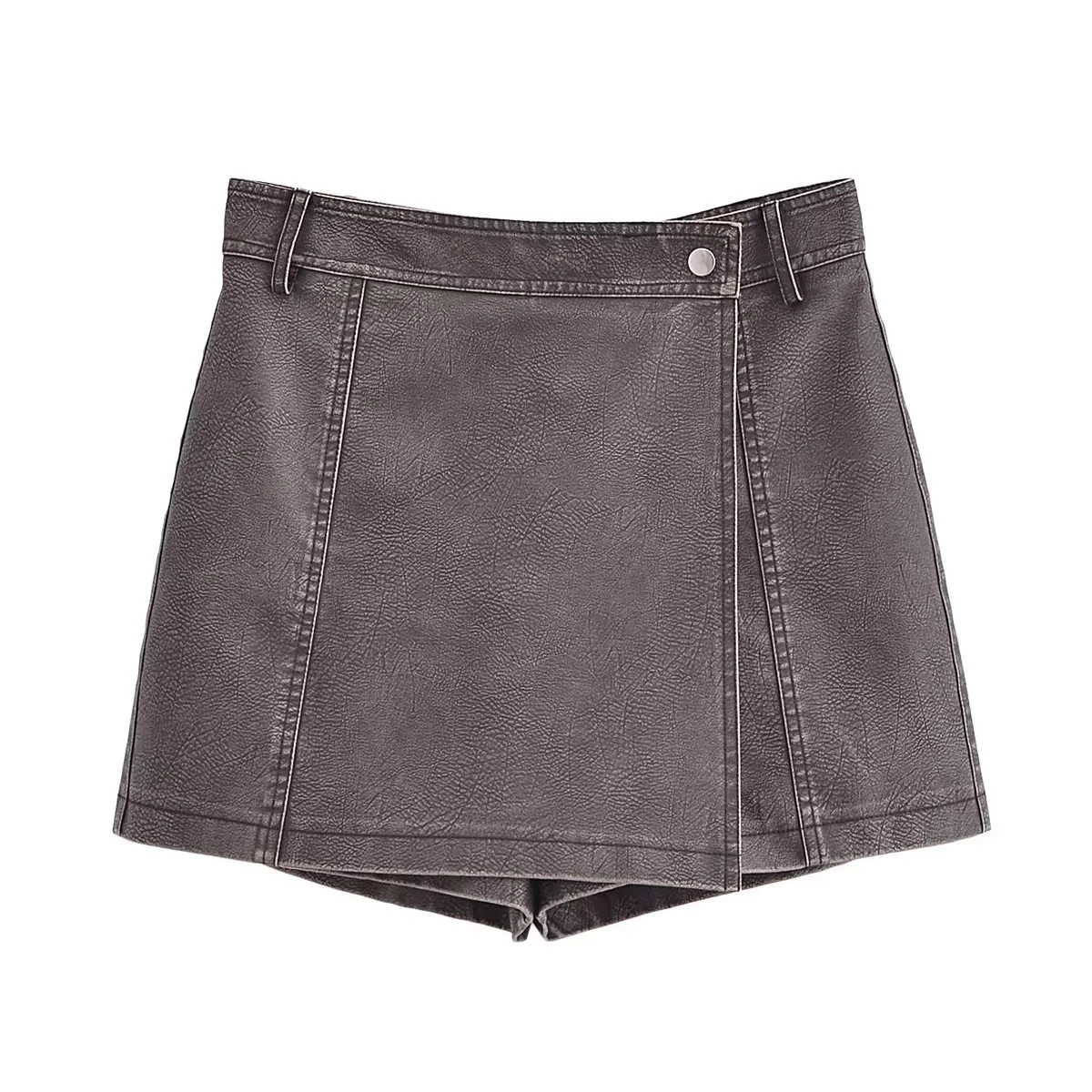 

TRAF Y2K Women's Faux Leather Skort Fashion High Waist Front Wrap Mini Skirts Vintage Streetwear Fashion A-Line Shorts For Woman