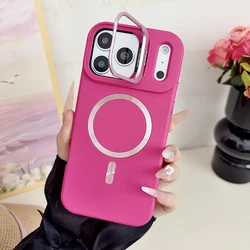 Magnetic Leather Phone Case with Wireless Charging Holder and Protective Stand - iPhone 12 Pro Max (Rose)