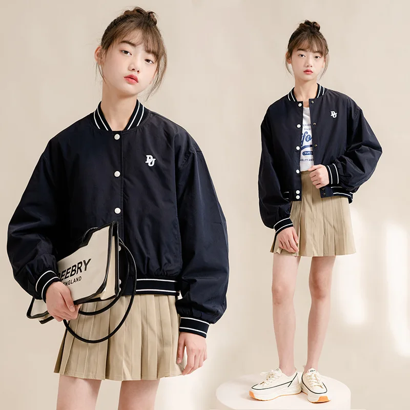 

Spring Autumn Teenage Kids Bomber Jackets Girls Cardigans Fashion Baseball Uniform Coats School Children Clothing Sport Jackets