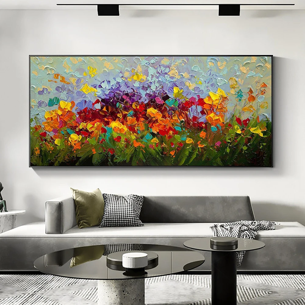 

Hand Painted Colorful Abstract Flower Oil Painting on Canvas Large Textured Knife Landscape Painting Wall Art Modern Home Decor