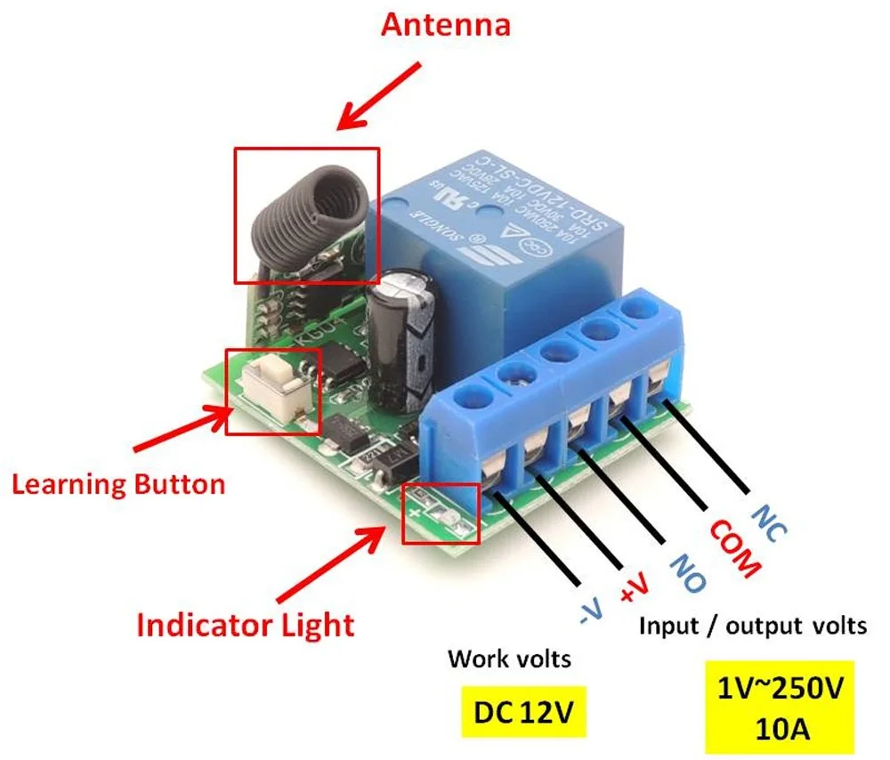 DC 12V 433Mhz RF Drahtlose Fernbedienung Schalter Relais 1CH Empfänger Modul Für LED Tür Elektromagnetische Schloss DIY – Detail 3