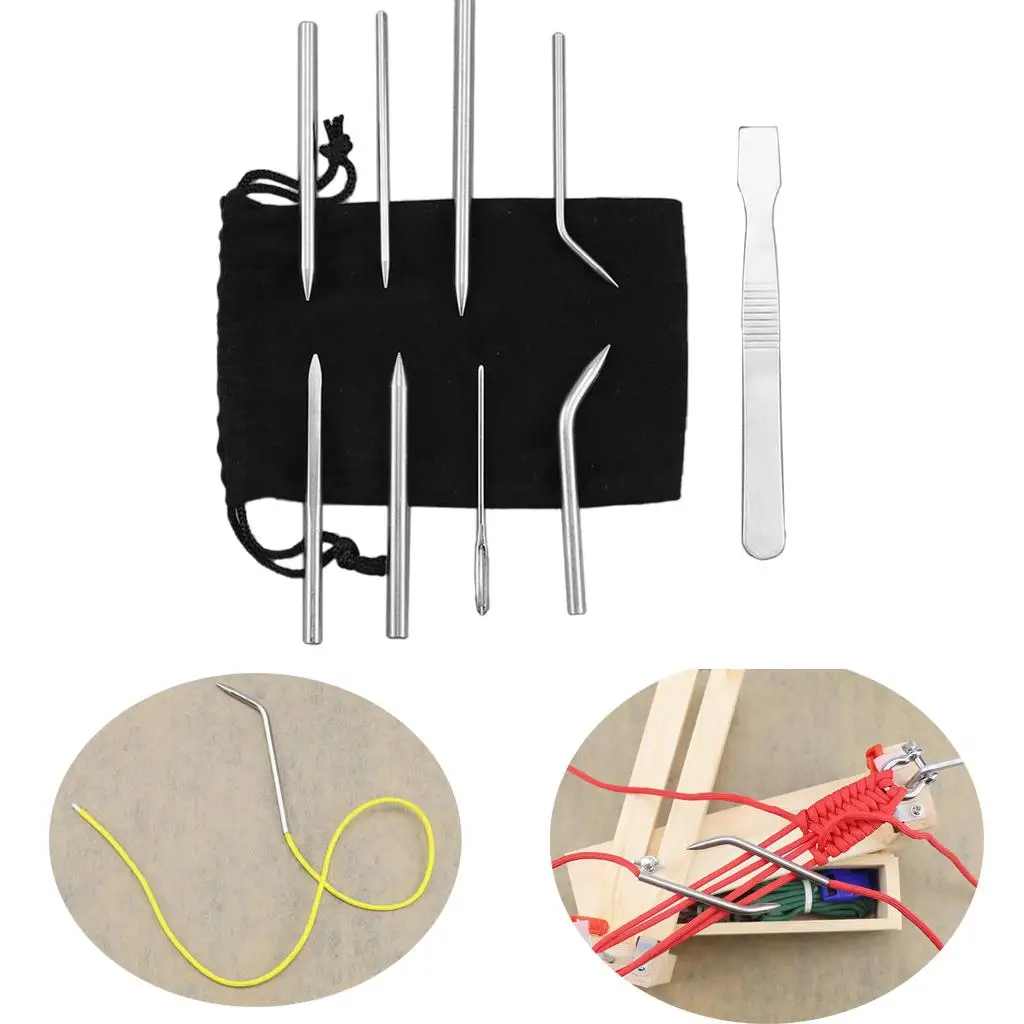 9 Pieces Stitching Set 8 Different Size Stainless Steel FID Lacing Smoothing Tool with Drawstring Storage Bag