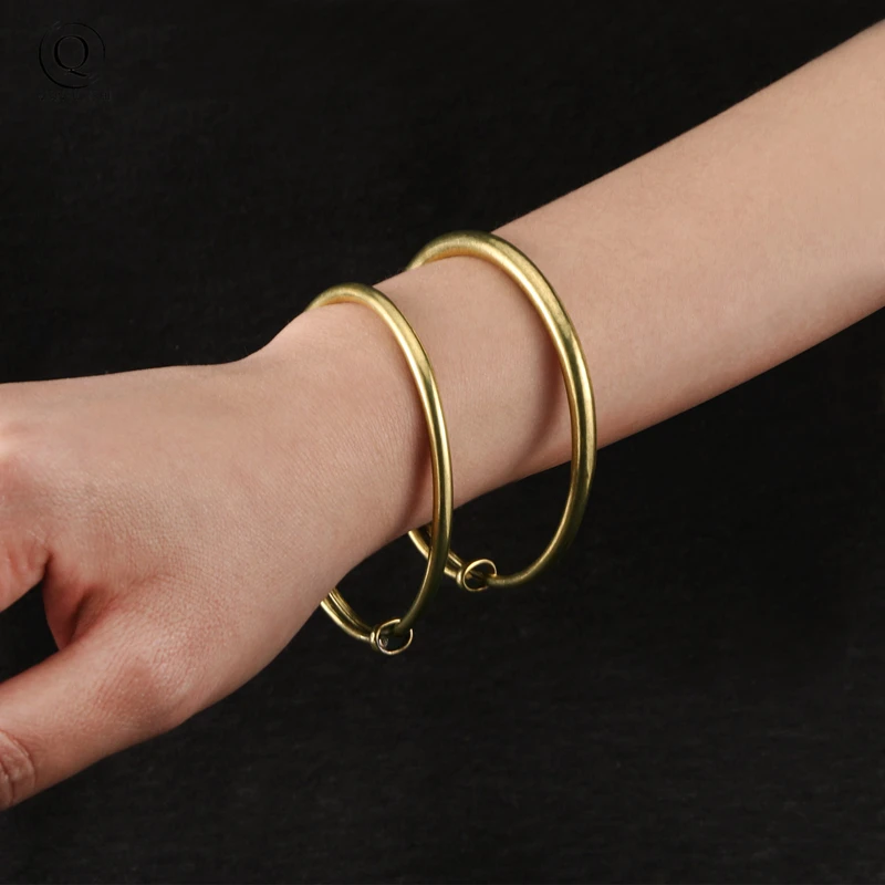 Vintage Fashion Brass Bangles For Women Plain smooth Cuff Bangles Couple Jewelry Christmas Gift European Girl Bracelets