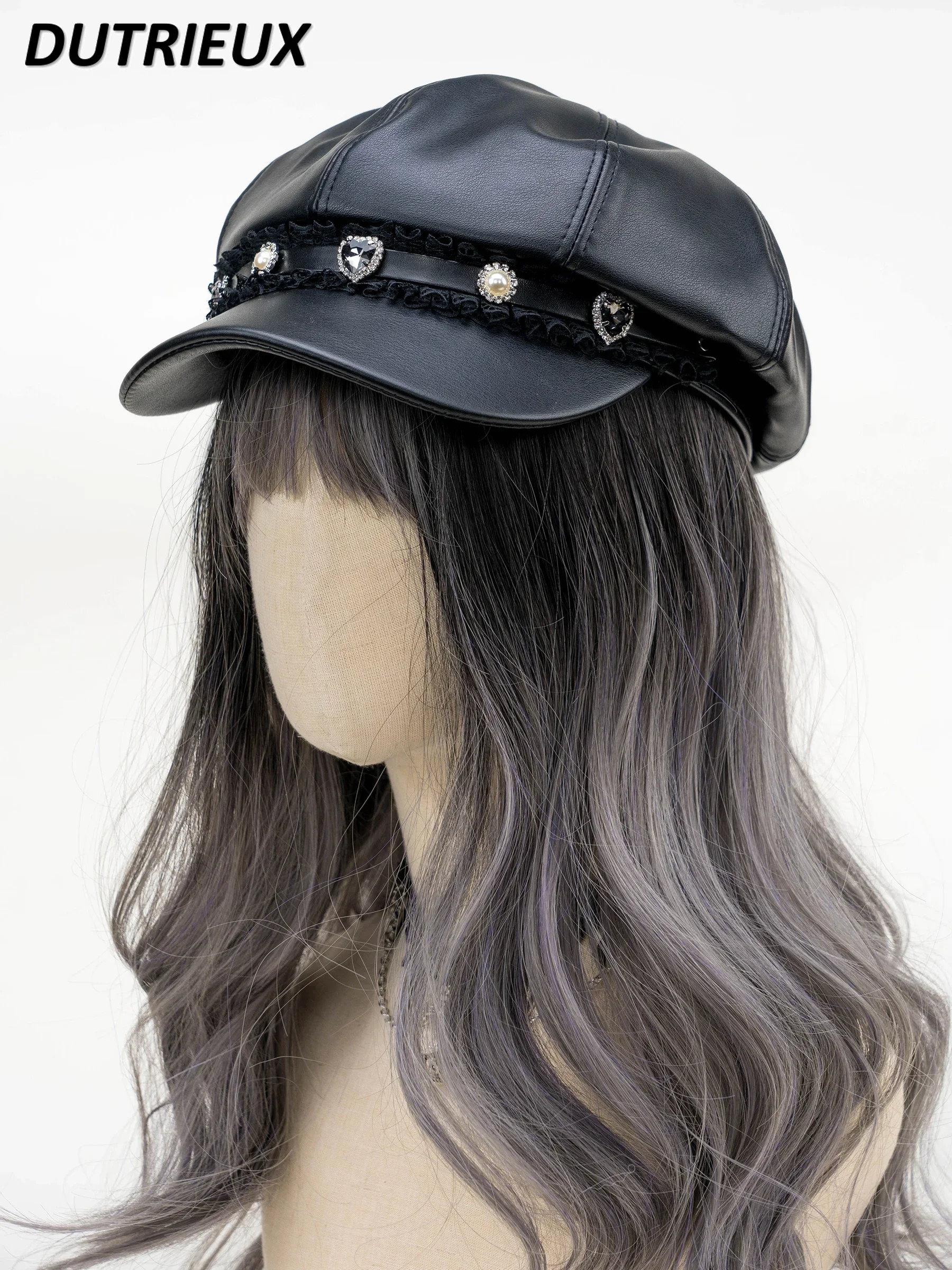 ♪gypsohilaブラックActive Hat ¥13,200 新品未使用 Japanese Y2k Black Love Gem Leather Octagonal Cap Autumn and