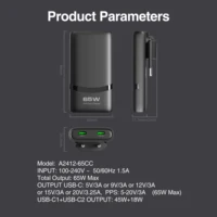 65W GaN 2-port Flat USB-C Wall Charger With USB C Fast Charging Ultra-thin Foldable Plug Suitable For iPhone Xiaomi Samsung - Image 6
