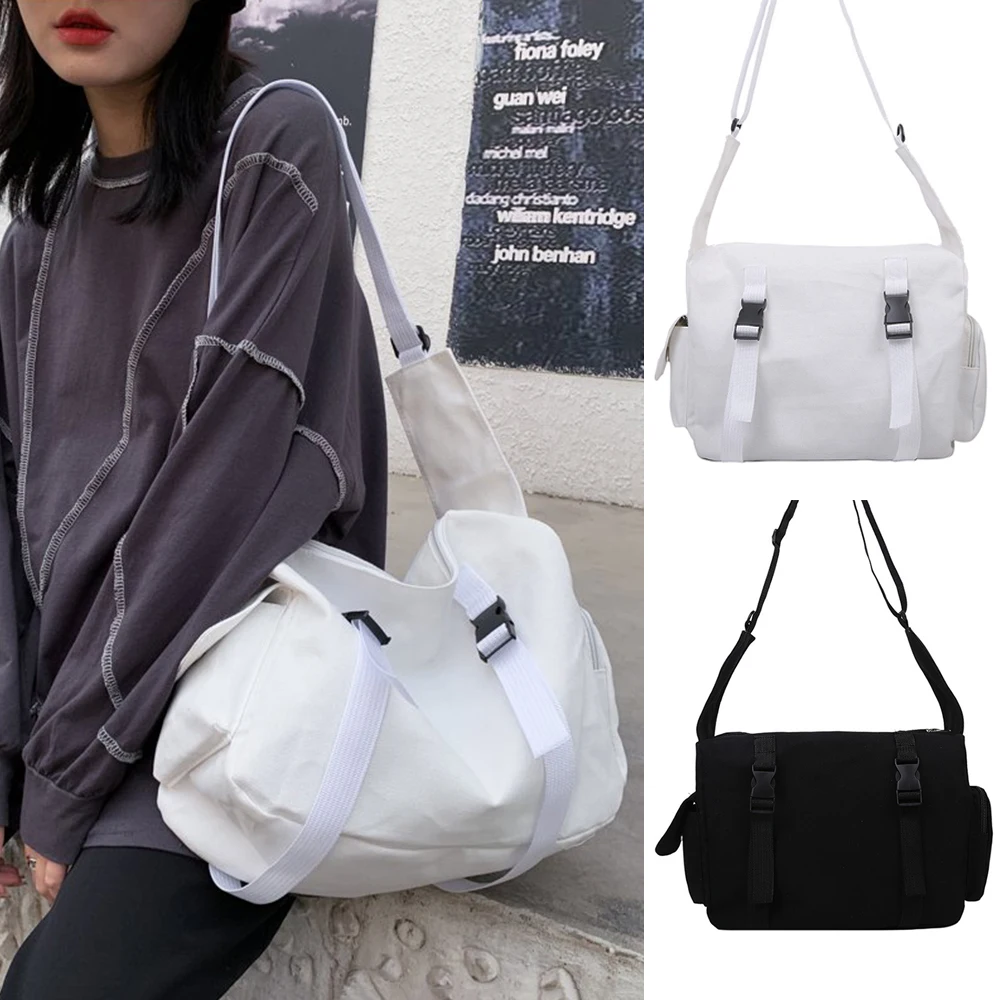 

Japanese Harajuku Women Messenger Bag Solid Color Canvas Crossbody Bags Student Large Capacity Handbags Shoulder Bag Bolsos Sac