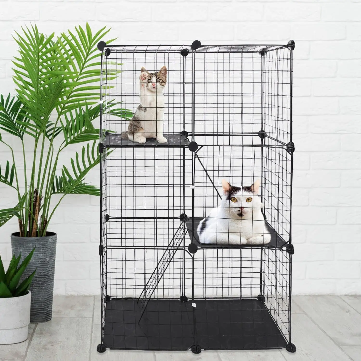 Detachable 3-Tier Cat Cage Playpen for Kittens, Puppies & Bunnies-Indoor House with 3 Doors (Black, 28.15x13.97x42.12in)