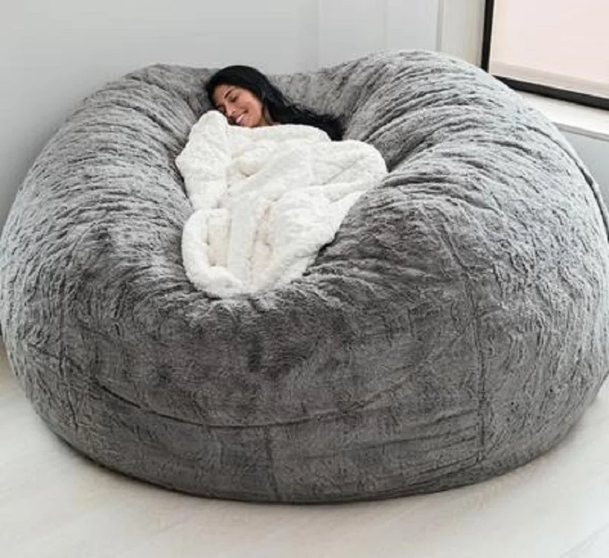 Description Picture 5 of itemSoft Warm 7FT 183*90cm Giant Bean Bag Cover Fluffy Faux Fur Pouf Sofa Bed Soft Beanbag Couch Relax Recliner Chair Lazy Sofa Coat