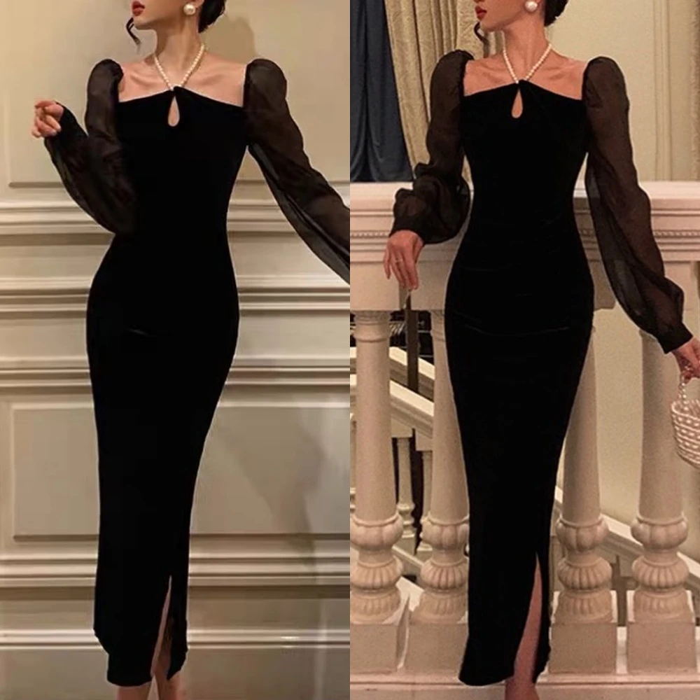 

Fashion Exquisite Halter Sheath Formal Ocassion Gown Beading Hugging Anke length Skirts Charmeuse Evening Dresses فساتين سهره