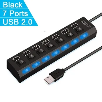 High-Speed USB Hub 2.0 Adapter – Multi USB Splitter & Extender with LED Switch for PC/Laptop (4-Port/7-Port) 1