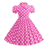 Robes d'été Vintage à pois pour filles, élégantes, col rabattu des années 50, manches courtes, robe de Cocktail de princesse, vêtements pour enfants 1