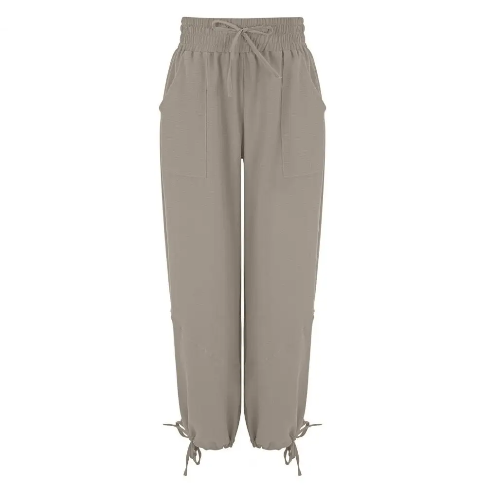 

Women Wide-leg Pants Comfortable Wide Leg Women's Pants with Elastic Waist Deep Crotch Ankle-banded Pockets for Casual Wear