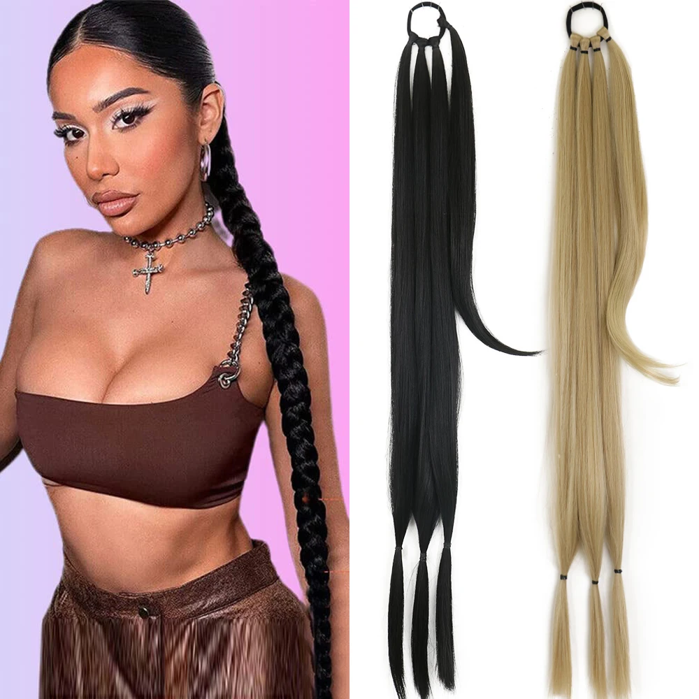 

Synthetic Braided Ponytail Extensions Black Brown Hairpiece 85cm Long Pony Tail With Hair Tie Rubber Band Hair Blonde For Women