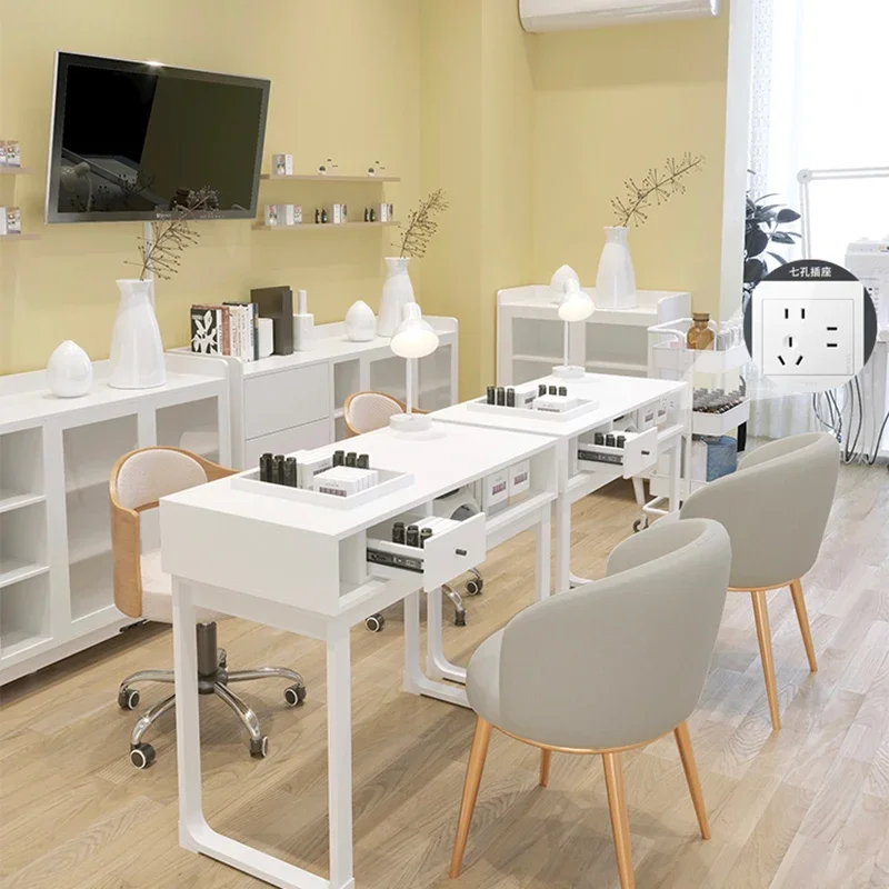 Beauty Nail Station Table White Exquisite Salon Modern Manicure Table Makeup Commercial Nageltisch Nail Bar Furniture CY50NT modern wooden manicure table exquisite salon commercial manicurist table makeup station tavolo unghie nail room furniture cy50nt