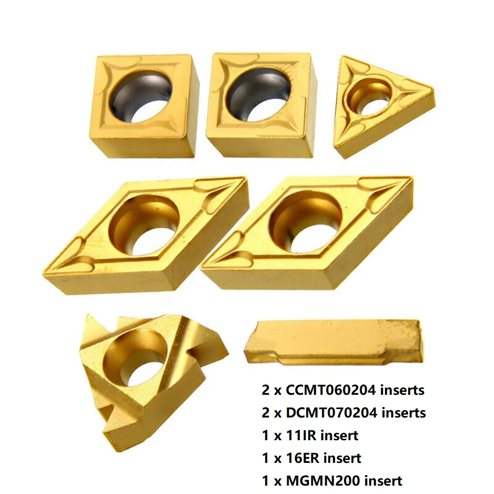 Set di 7 inserti in carburo: CCMT060204, DCMT070204, 11IR