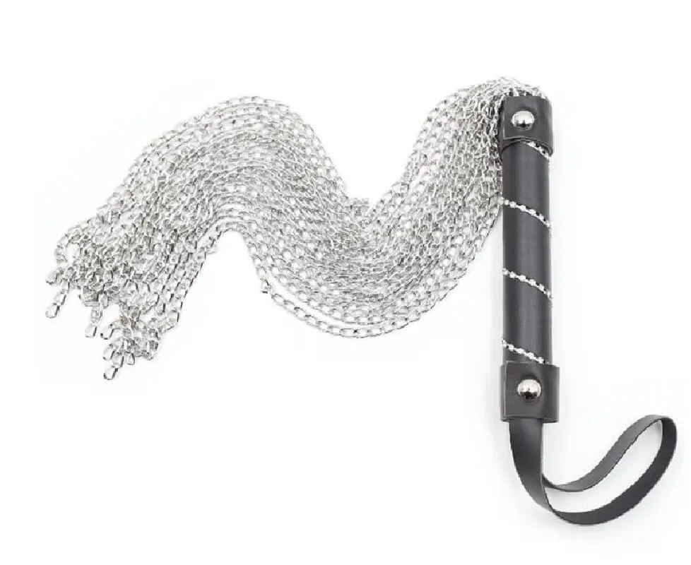 Leather Handle Metal Chain Whip Tassel 55cm Horse Whip Equestrian Whip