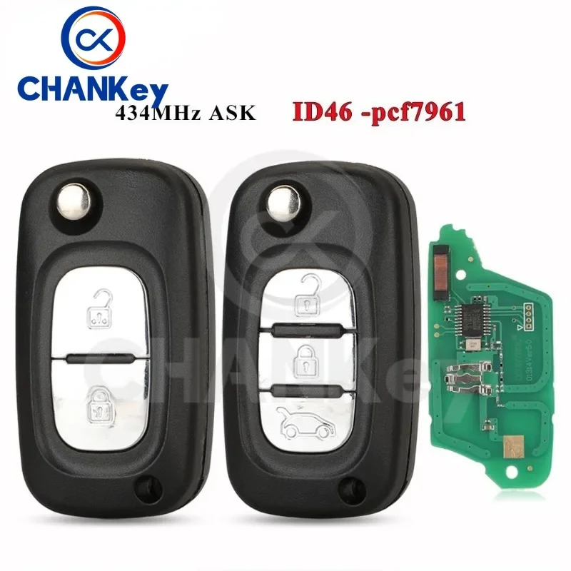 

CHANKey Flip Remote Key Fob 2/3 Buttons 433MHz ASK ID46 PCF7961 For Mercedes Benz Citan 2012 - 2019 Smart W364