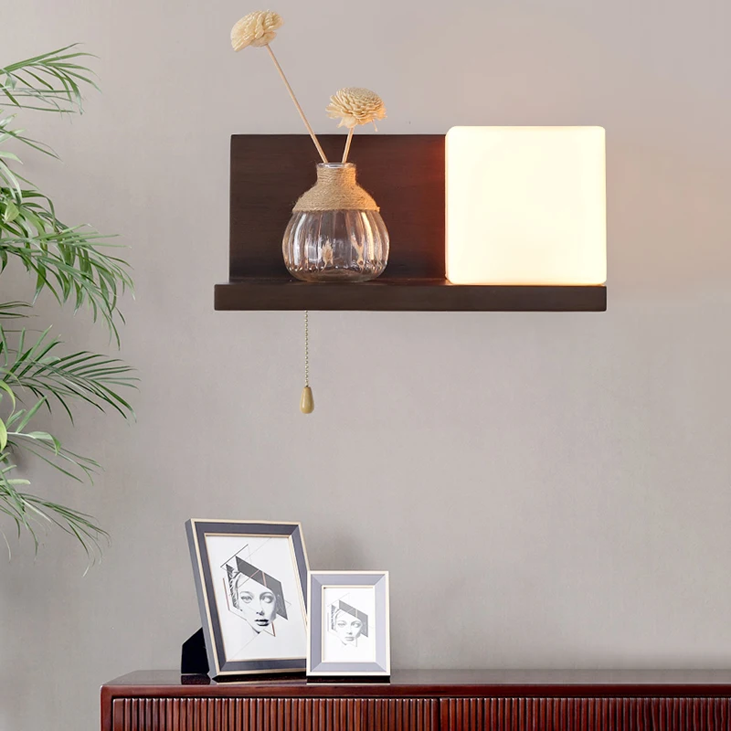 LED Wall Lamp Walnut Color Wood Wall Lamp LED E27 Bulb Bedroom Bedside Wall Light for Living Room Study Stair Corridor Entrance Indoor Fixture