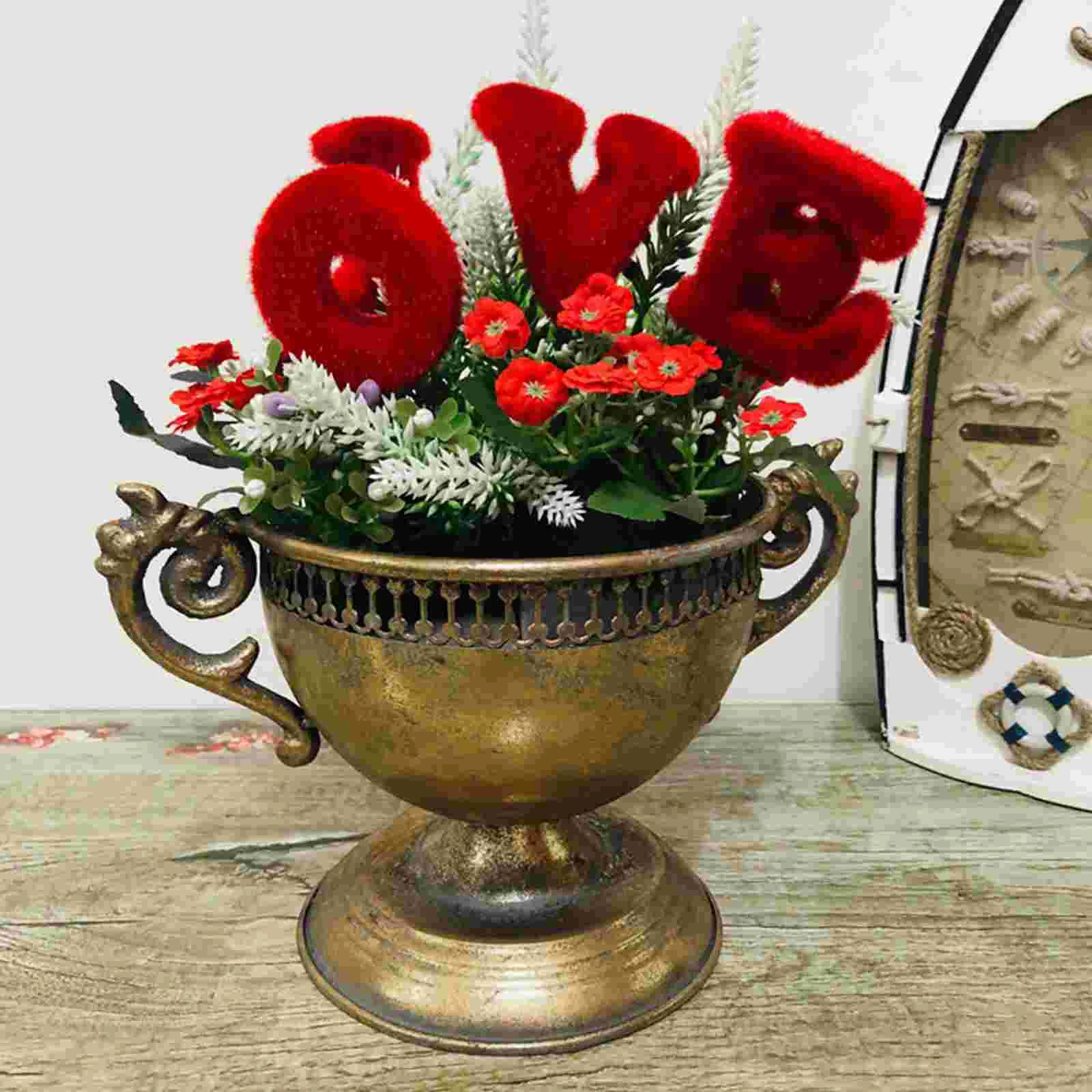 

Gold Urn Planter Shabby Chic Metal Vases Trumpet Vase Flower Arrangement Pots Pedestal Floral Container Plant Pot Home Wedding