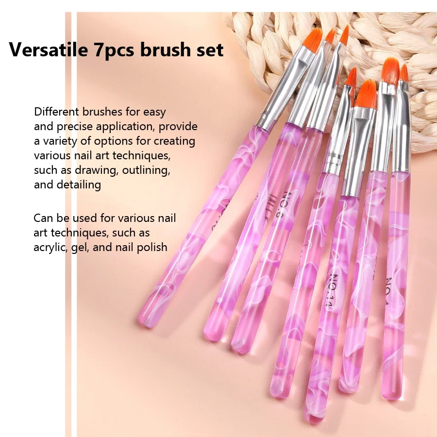 Nail Art Brush Pens, UV Gel Painting Drawing Set, Manicure Tools Kit, 7Pcs per Lot