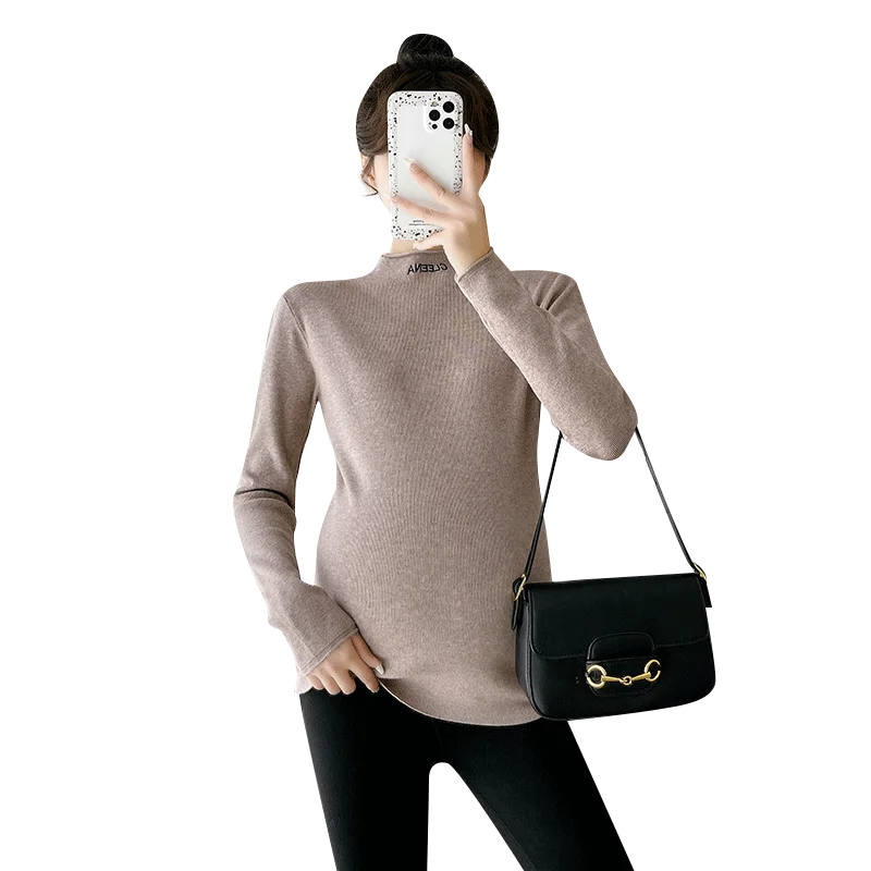 Cute Autumn Winter Fashion Warm Knitted Maternity Sweaters Tight Bottoming Shirt Clothes for Pregnant Women Sweet Pregnancy Tops
