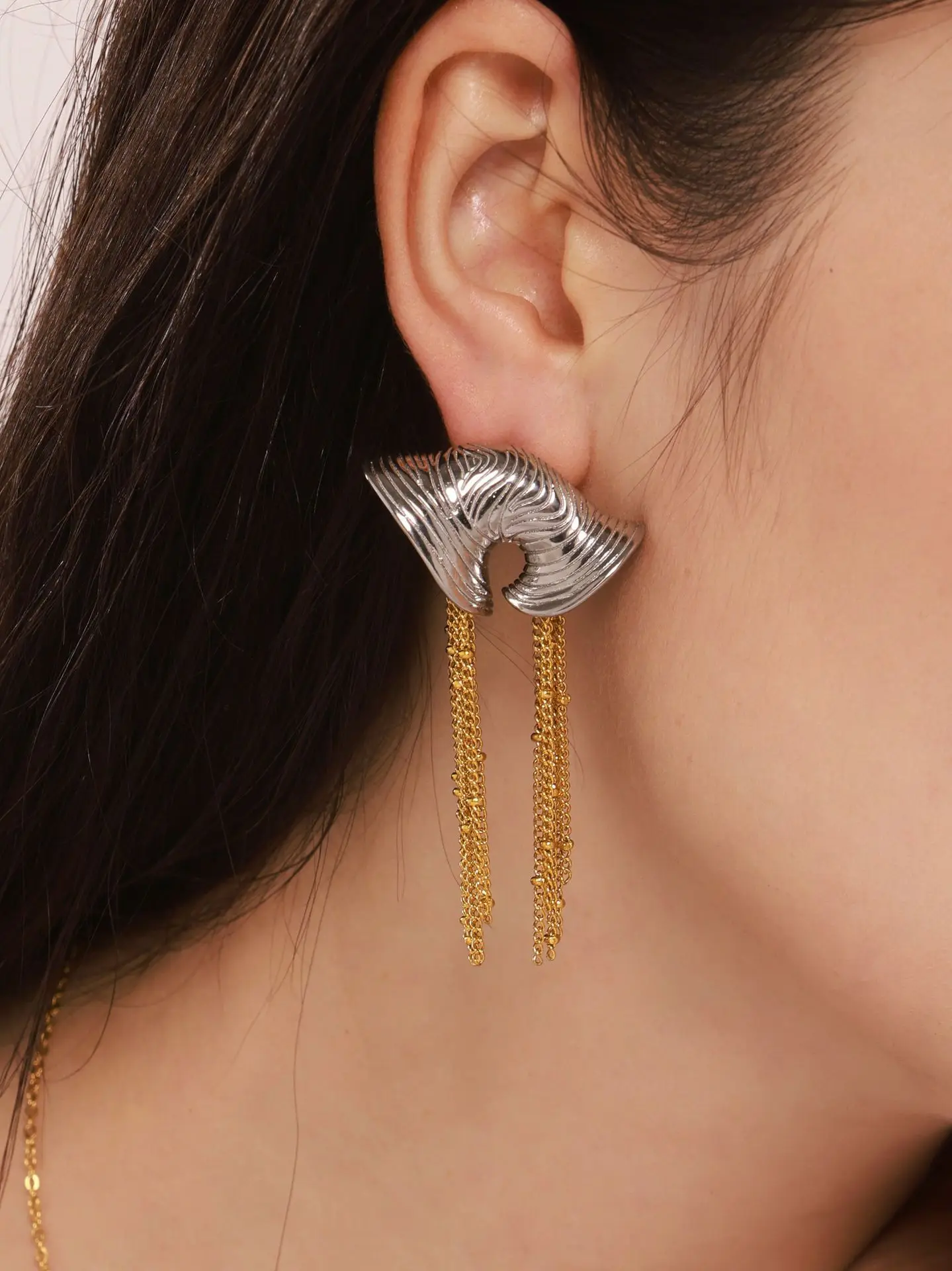 Atemberaubende Edelstahl Kette Quaste Anhänger Ohrringe für Frauen Gold Silber Farbe Ohrstecker Luxus Schmuck – Detail 6