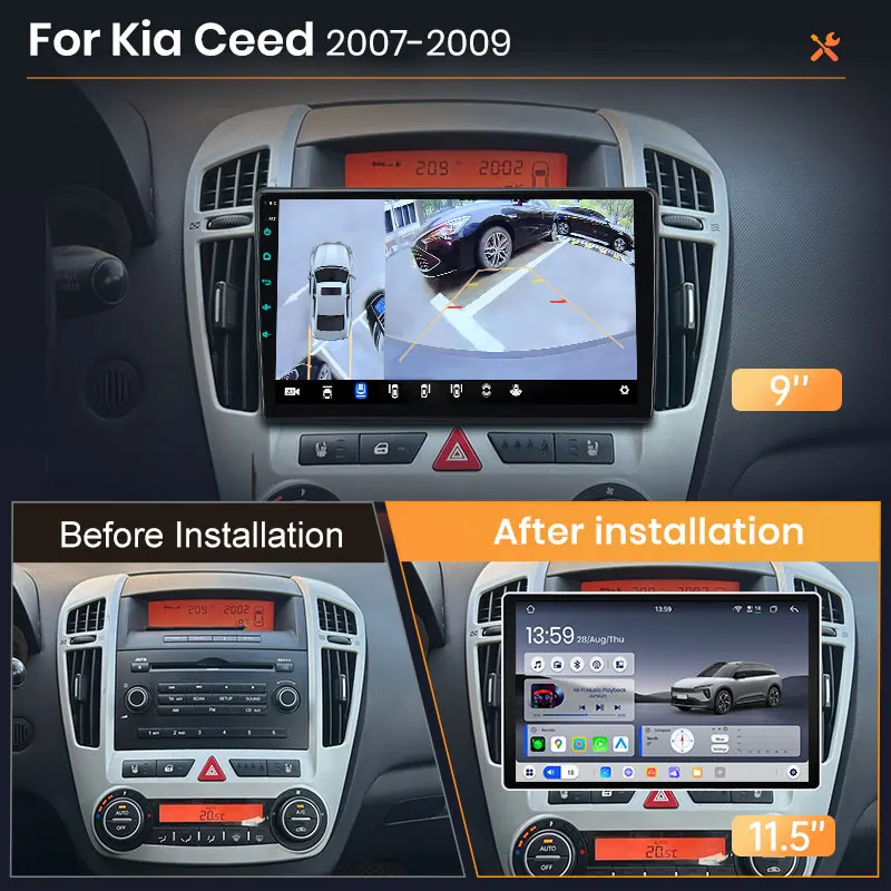 AWESAFE Radio Android de 9 pulgadas para KIA CEED 2007-2012, CarPlay inalámbrico y Android Auto, navegación GPS, soporte multimedia, control del volante, amplificador de subwoofer, cámara trasera, Plug and Play, DAB+, autoradio digital, radio de coche 2 DIN, estéreo, RDS, DSP, FM, WIFI, 4G, BT 2