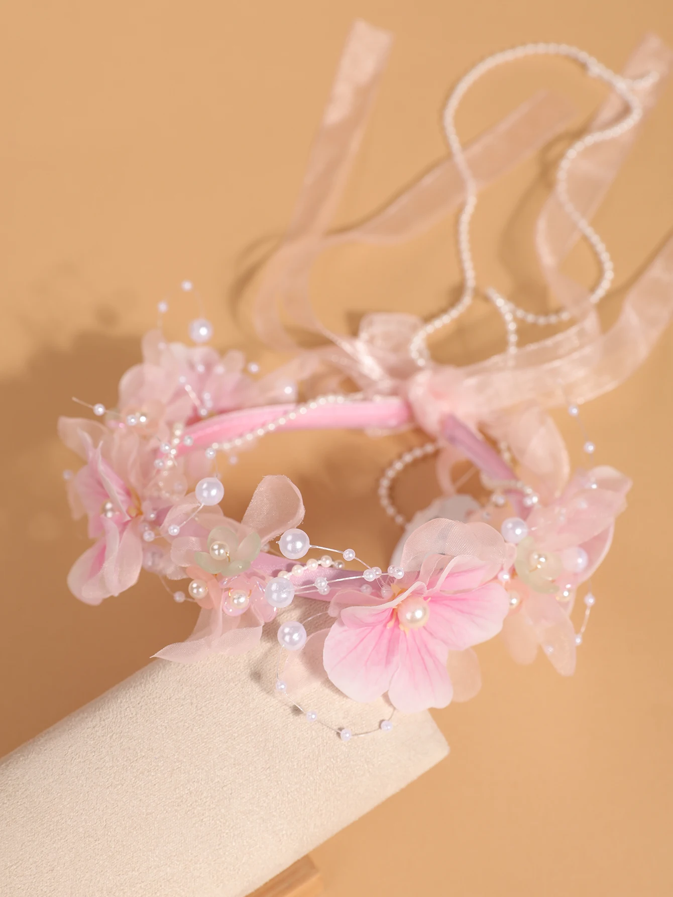 Traumhaftes Farbverlauf-Tüll-Blumen-Perlen-Haarband, weicher Stil, Lolita-Haarband für Fotoshootings, Dates, Feen-Atmosphäre, Quasten-Haaraccessoire – Detail 14