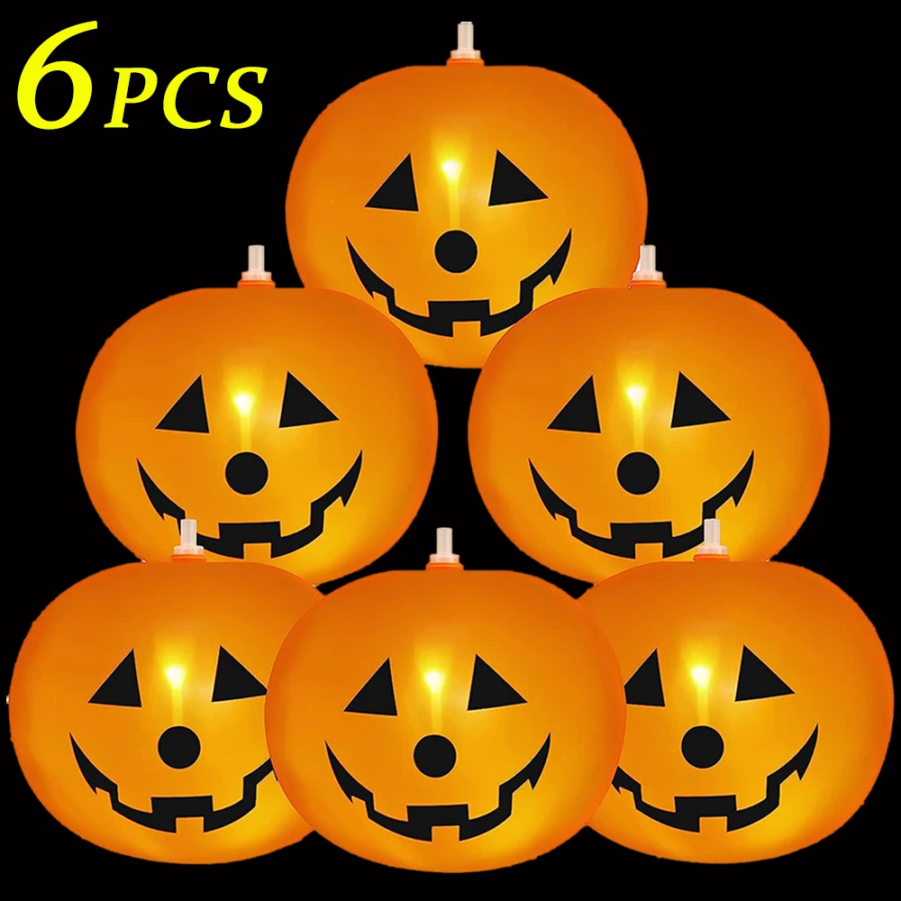 

6/1Pcs Led Light up Balloon Halloween Pumpkin Inflatable Latex Balloons For Home Halloween Party Decorations Lighting Kids Gifts